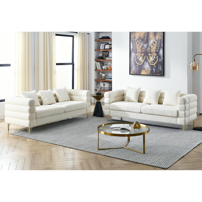3-Seater + 3-Seater Combination Sofa.White Teddy(Ivory), White Teddy