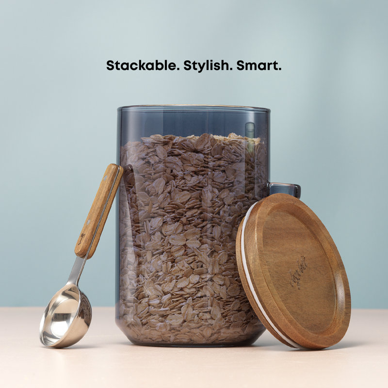 Ensemble de pots de rangement en verre empilables avec couvercles en bois Holden, Bleu