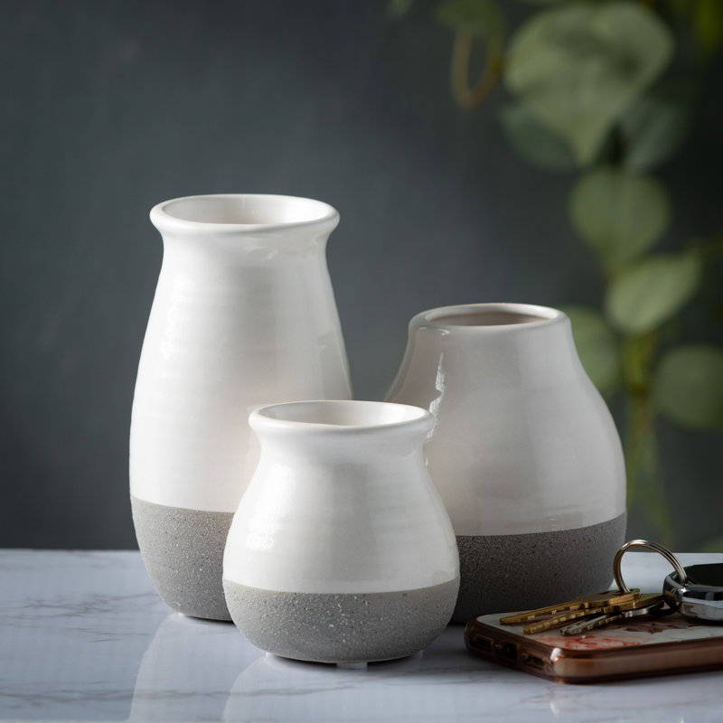 Mcquade Ceramic Table Vase, White/Gray