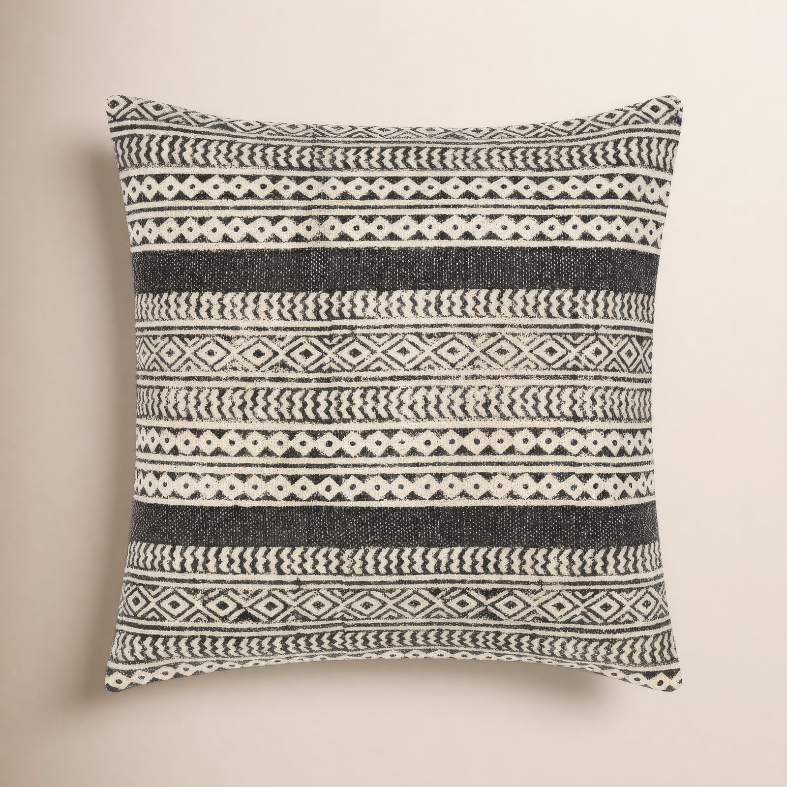 Zetta Geometric Cotton Throw Pillow, Beige/Black, Polyester/Polyfill, 20" x 20"