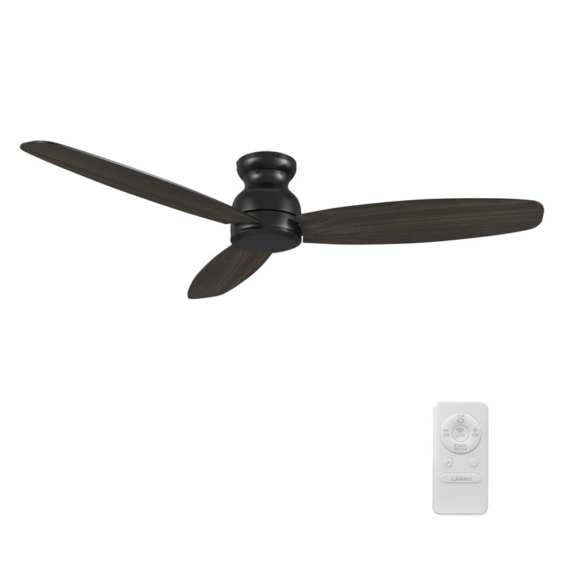 Ventilateur de plafond encastré noir à 3 pales de 60 po avec télécommande et sans lumière, Noir/noyer