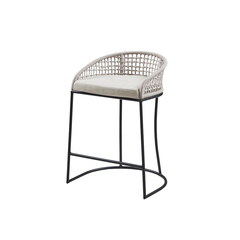 Tabouret de comptoir tissé de 25 po: siège rembourré avec dossier en corde pour un tabouret de style contemporain de 25 po: conception à accoudoirs évasés