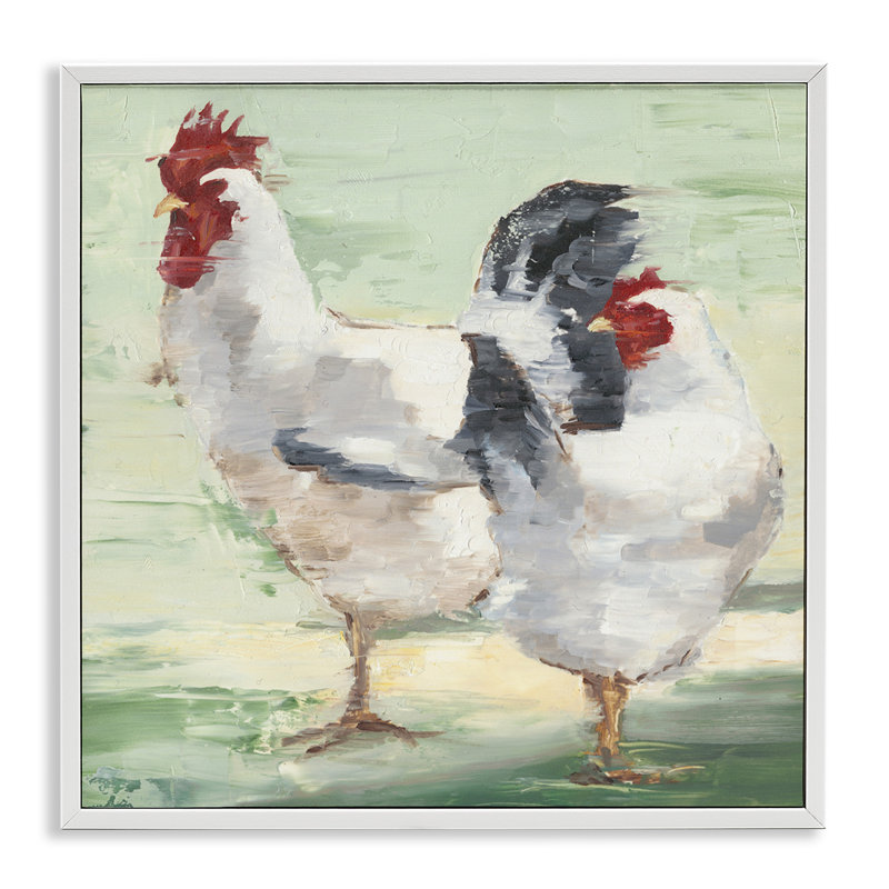 «Farmhouse Chickens Hens», peinture encadrée sur bois par Ethan Harper, peinture, H 24 po x l 24 po x P 1,5 po