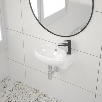 Wall Mounted Ceramic Corner Bathroom Sink With Right Faucet Hole, Compact Design For Small Spaces, Durable And Easy To Clean
