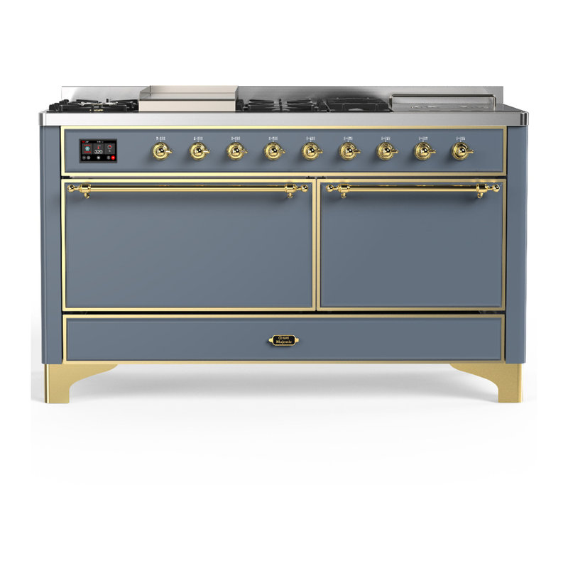 Majestic III Series 60 Inch Dual Fuel Range with 7 Sealed Burners, Griddle, Frenchtop in Antique White (Natural Gas, Copper Trim)
