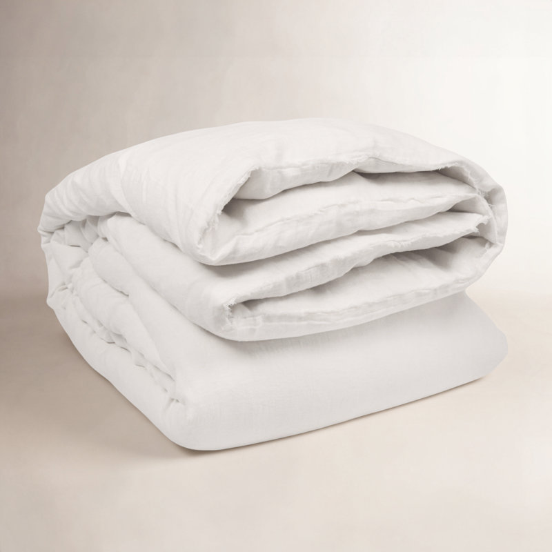 Couette en lin tissé à la main Hunter, Housse de couette pour très grand lit, Blanc / Blanc