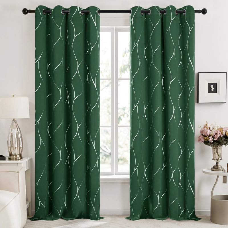 Kellda Thermal Room Darkening Polyester Curtain Panels, Dark Forest, 52" W x 108" L