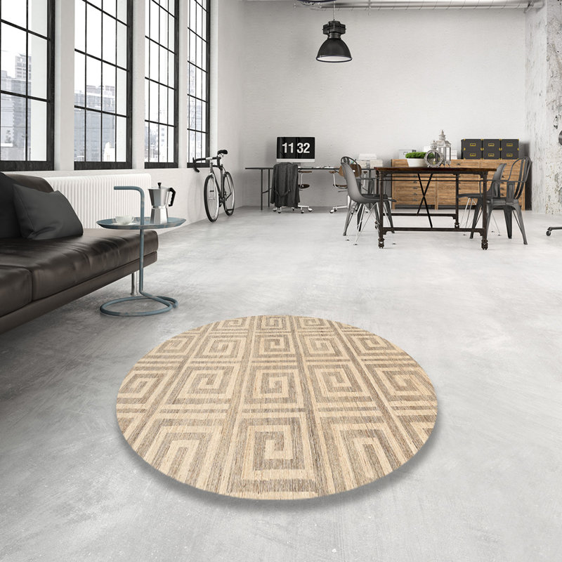 Tapis beige contemporain, Rond 5 pi