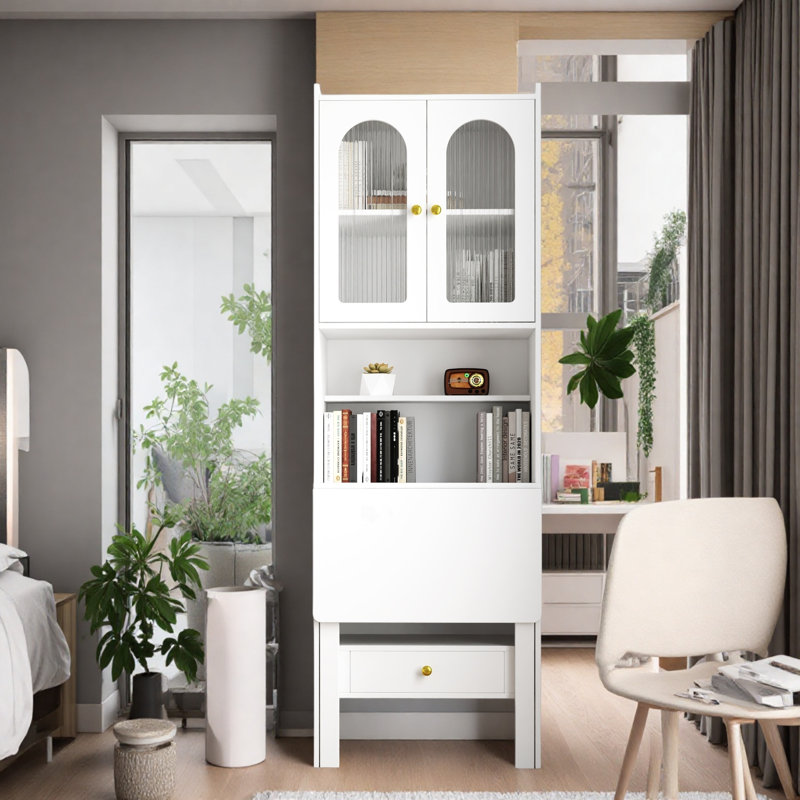 Bureau d'écriture pliable avec bibliothèque, Blanc
