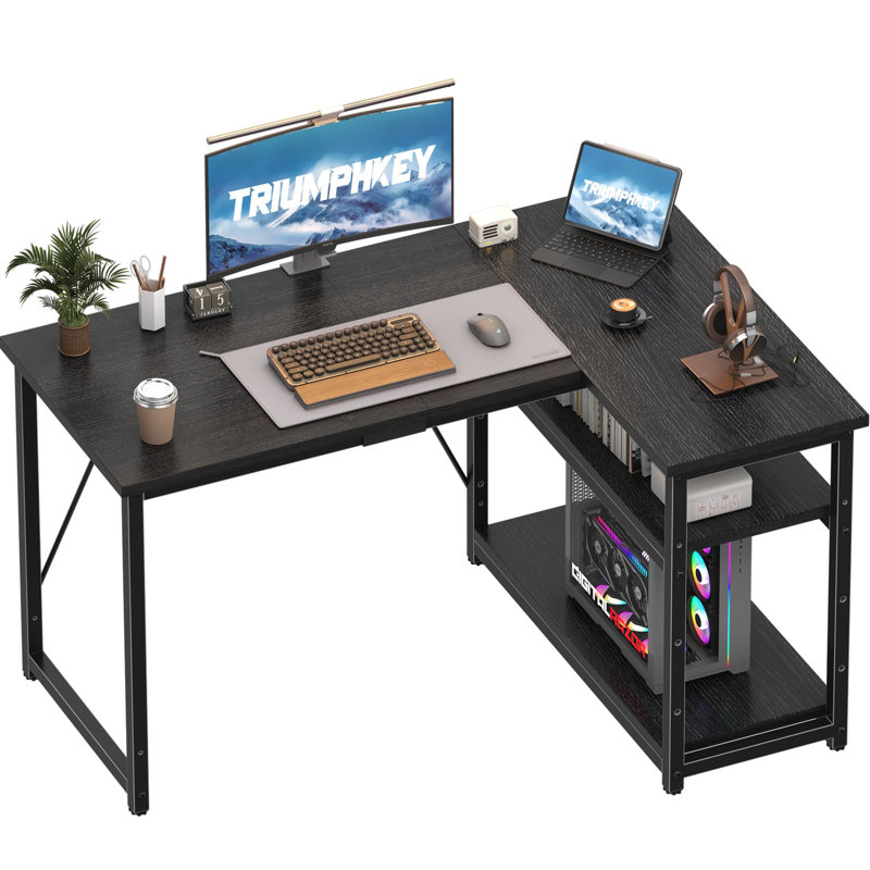 Ambus L Shape Computer Desk, Left Hand, 120cm W x 80cm D, Black/Black