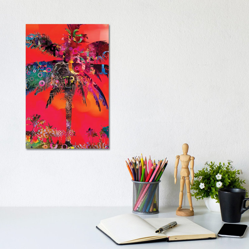 Red Palm With Type by David Loblaw - Wrapped Canvas Painting, 20.32 cm H x 30.48 cm W