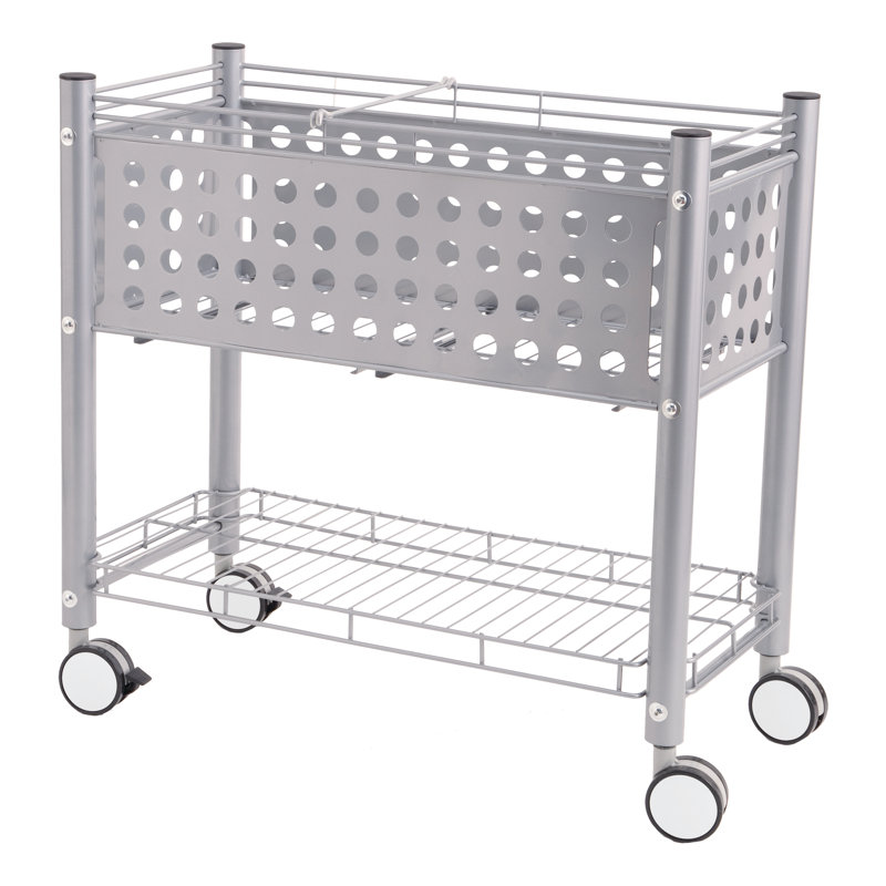 Matte Gray Steel Rolling File Cart with Shelf and Casters