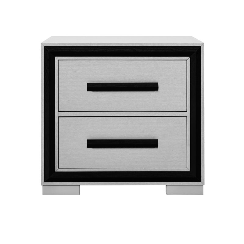 26,3 po Commode noir profond avec 2 tiroirs spacieux pour le rangement - bois massif + 29,75 po de large et spacieux