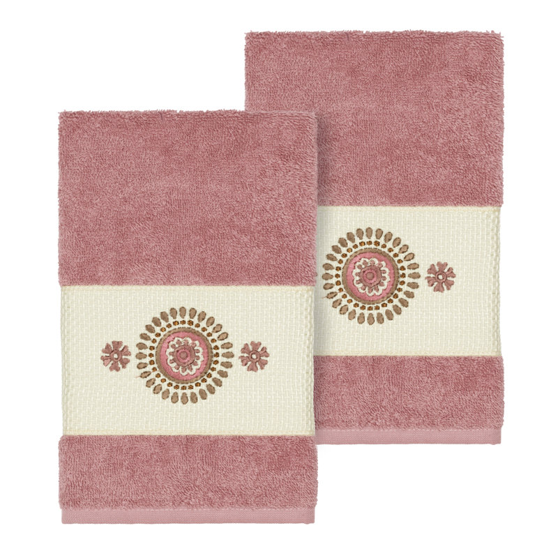 Ensemble de 2 serviettes en coton Isabelle, Thé rose