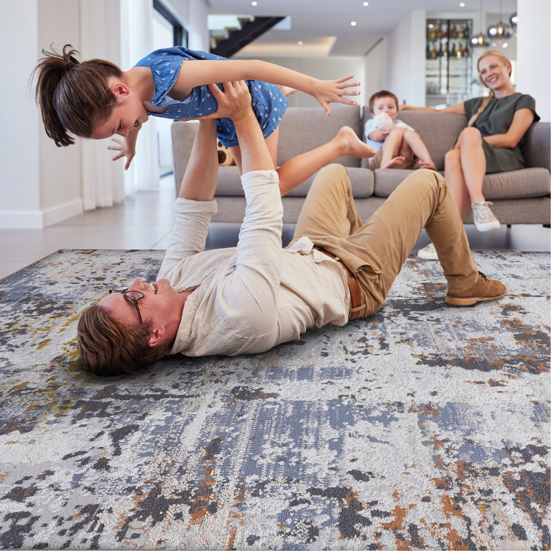 5X7 Ivory/Blue /Abstract Non-Shedding Living Room Bedroom Dining Home Office Stylish And Stain Resistant Area Rug
