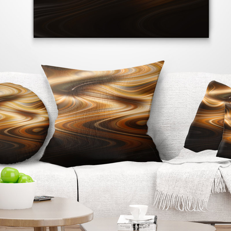 Brown Curved Waves Texture - Abstract Printed Pillow, 16" x 16", Throw Pillow