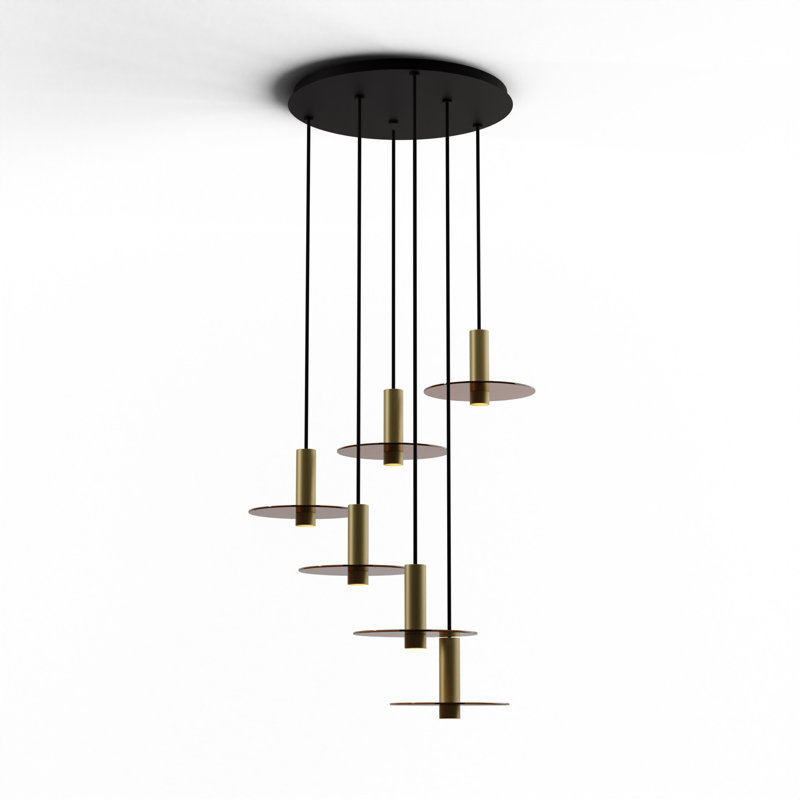 6 - Light LED Pendant, Brass