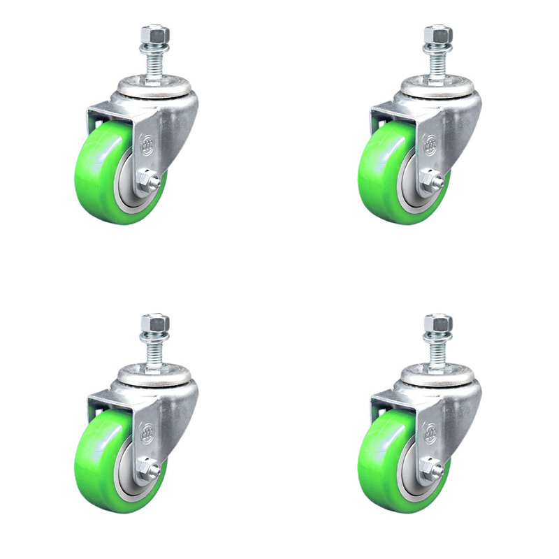 Ensemble de roulettes à tige filetée 3,5 pouces en polyuréthane pivotant de 3,5 pouces SCC, Vert