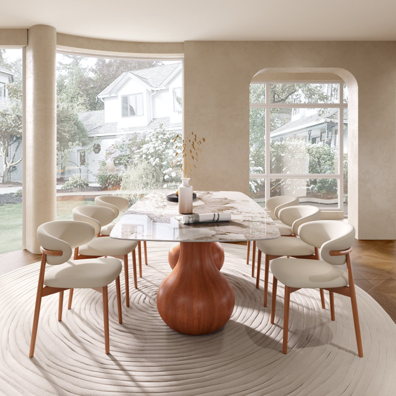 Ensemble de 7 grandes tables de salle à manger 87 "/ 94" à base lourde en noyer, Noyer, 7 pièces : table, 6 chaises