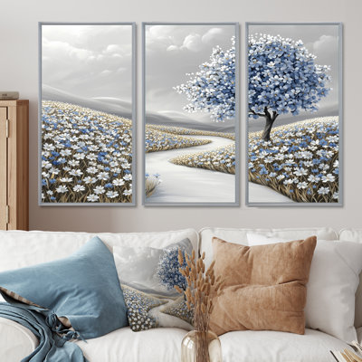 Ensemble de salon d'art mural campagne Blooms I - Cornflowers