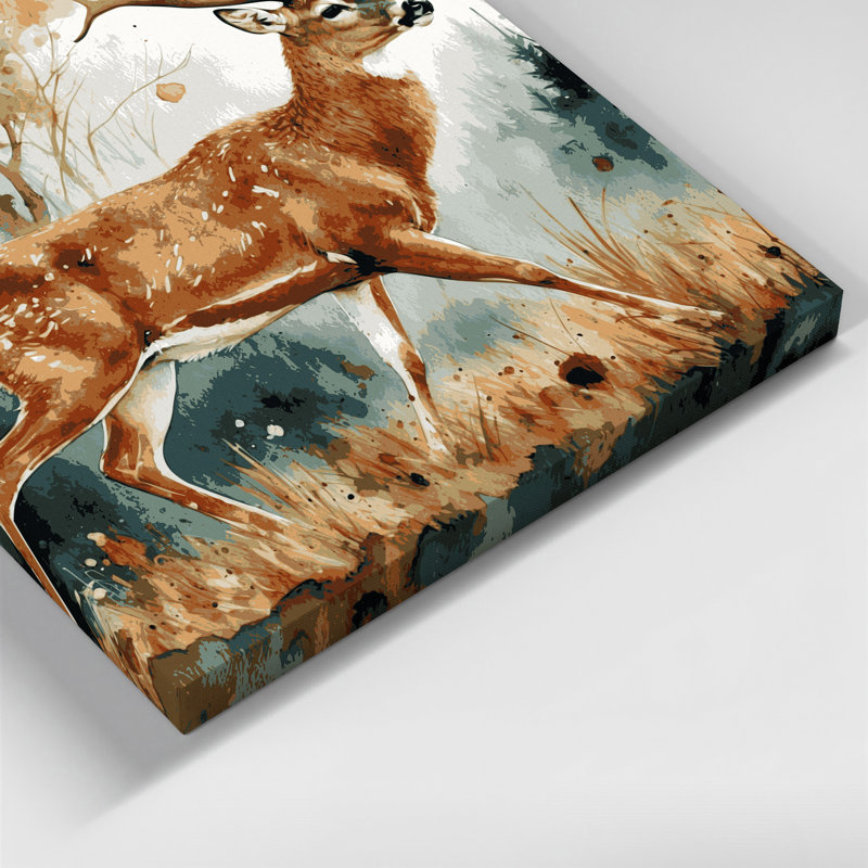 Faune, cerf de Virginie, art mural sur toile beige, H 20 po x l 24 po