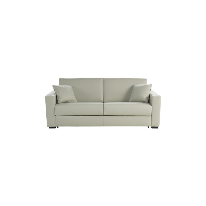 Anastasia 81" Genuine Italian Top Grain Leather Queen Square Arm Sleeper Sofa Bed with Memory Foam Mattress