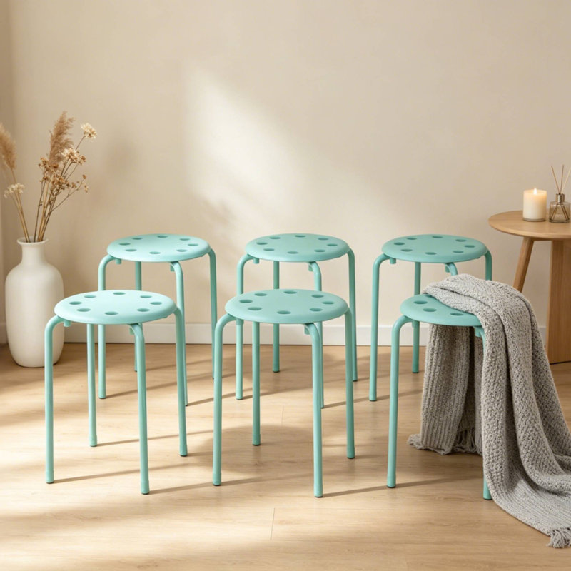 Ensemble de 6 tabourets d'appoint empilables en métal vert, Vert