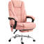 Chaise de bureau de massage chauffante inclinable rose à hauteur réglable, massage par vibration à six points, chauffage lombaire à trois niveaux, tissu doux au toucher, angle d'inclinaison de 135 po, repose-pieds rétractable, 360 degrés
