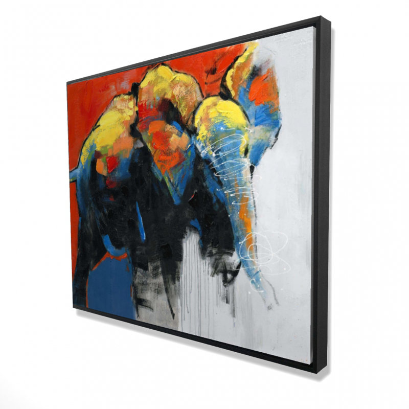Éléphant en mouvement coloré abstrait - Toile encadrée 48 po x 60 po