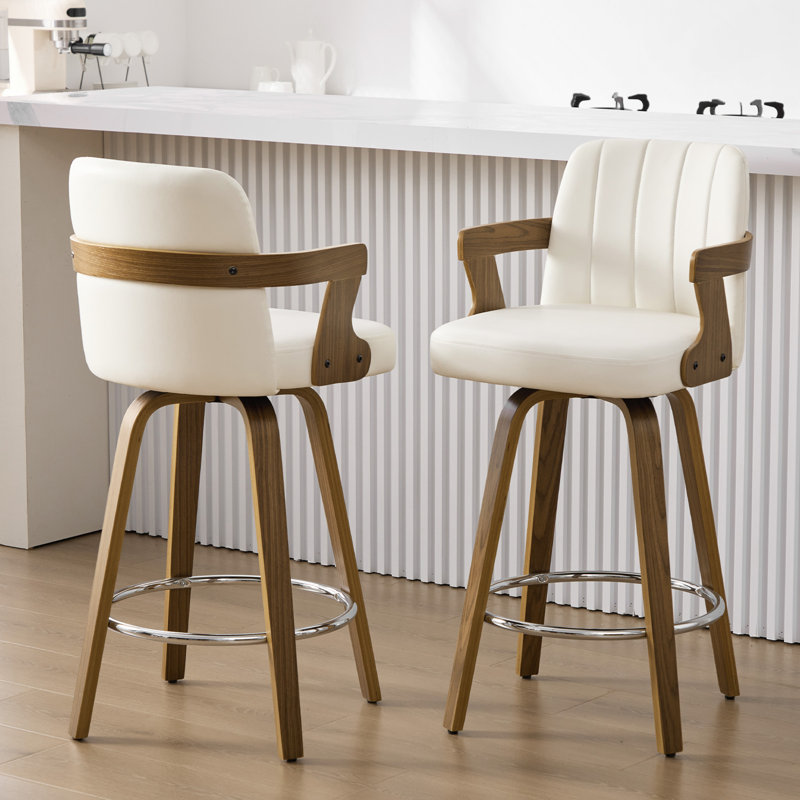  26" Upholstered Swivel Counter & Bar Stool with Armrest, White, Counter Stool (26" Seat Height)