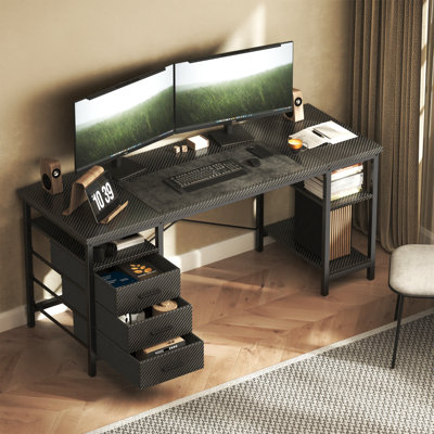 55" W x 23.62" D x 29.52" H Computer Desk with File Drawers Cabinet, Reversible Home Office Desks with Filing Cabinet, Gaming Study Writing Table PC Desks