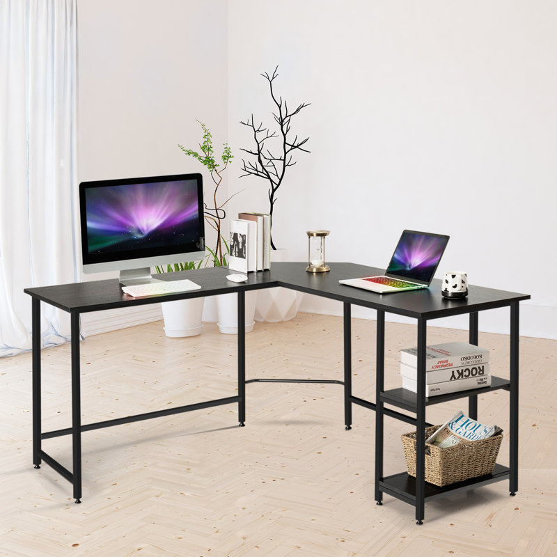 L-Shaped Steel Computer Desk, Black