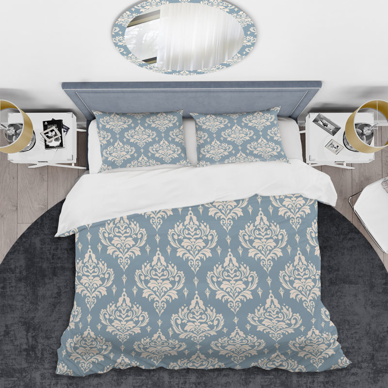 Damas gris - ensemble de housse de couette abstrait - microfibre de polyester