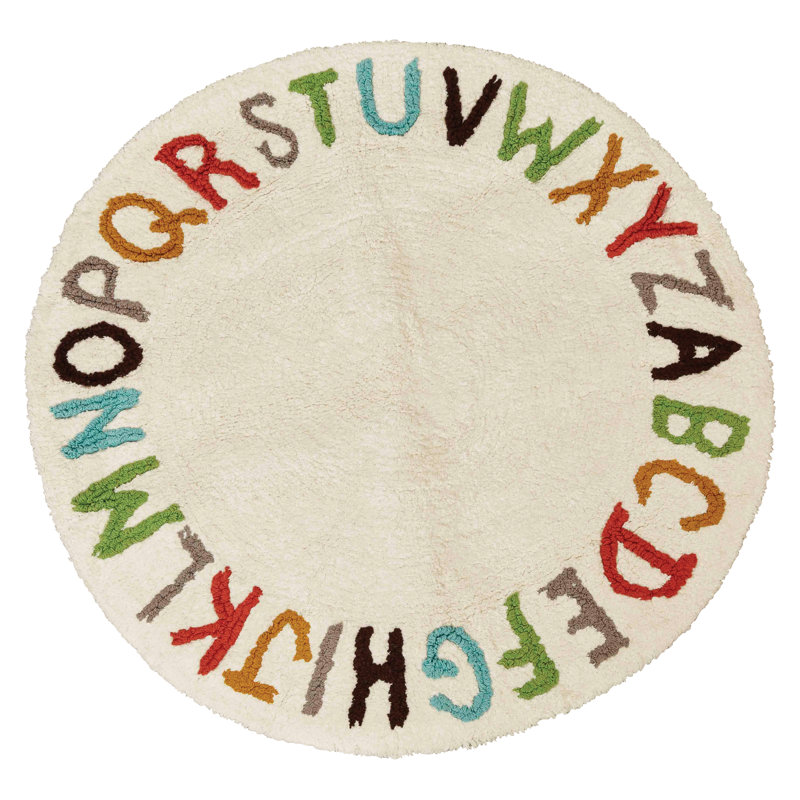 Tapis rond ivoire en coton touffeté Blissany