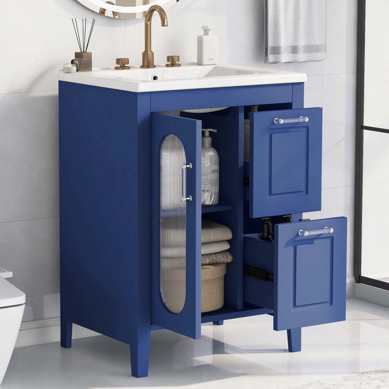 Meuble-lavabo 24 po avec lavabo, Bleu