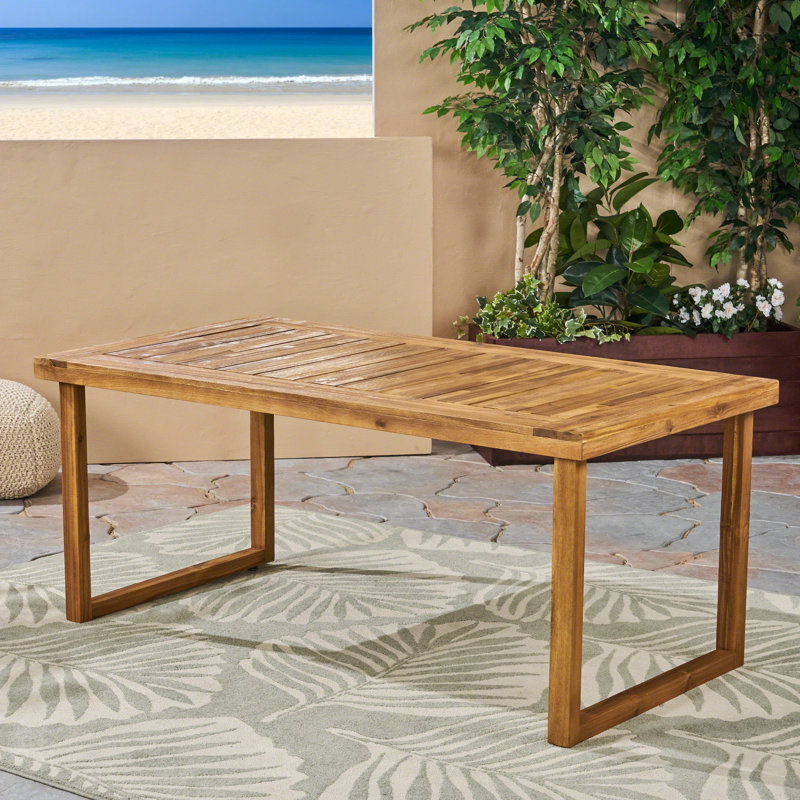 Table de salle à manger d'extérieur en bois d'acacia de 69 po, finition sablée naturelle