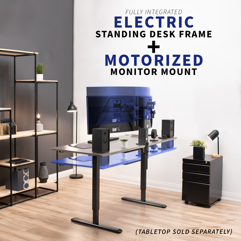 Black Electric Adjustable Desk Frame with Dual Monitor Mount