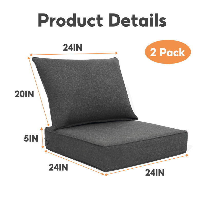 Outdoor Cushion Set Of 2, 5 Inch Deep Seat Patio Furniture Cushions With Removable Cover,replacement Patio Cushion Set For Chair,sofa,loveseat