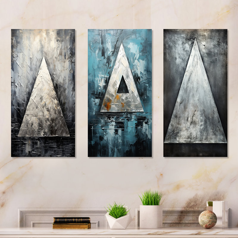 Triangle Trance Shimmering Silver - musique, ensemble de 3 impressions sur toile, H 28 po x l 36 po, Toile tendue