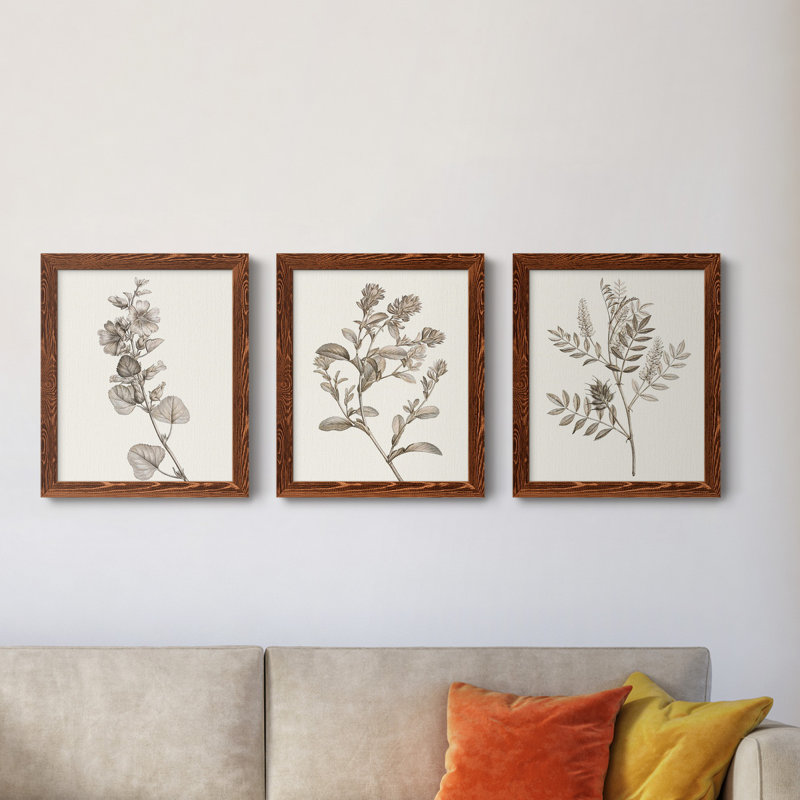 Neutral Botanical Study I - Ensemble de 3 reproductions d'art sur toile, Érable, H 20 po x l 51 po x P 1,5 po