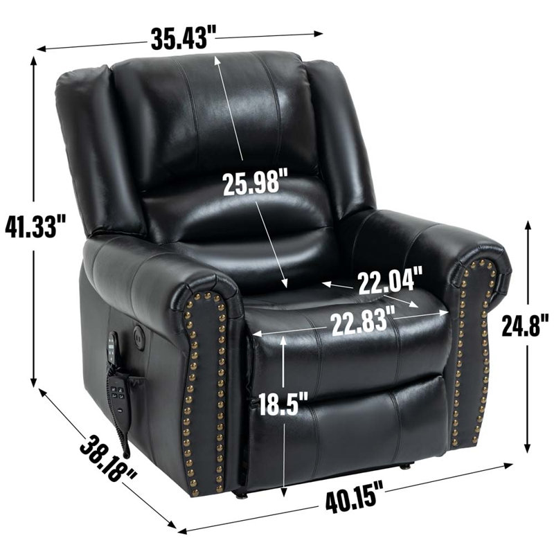 Recliner, Black Genuine Leather
