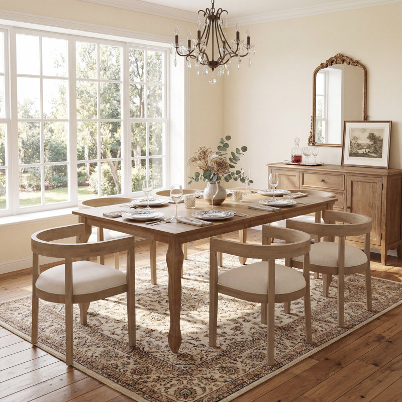 Daney 6-Person Expandable Dining Table Set With Upholstered Armchairs & Butterfly Leaf Table