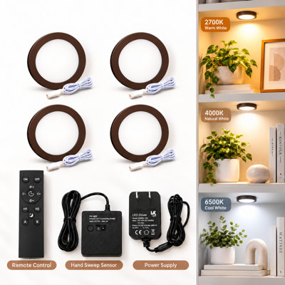 V4light Smart Puck Lights, Plug-In Under Cabinet Lighting For Kitchen, Closet & Shelf, App, Voice & Hand Control, Works With Alexa & Google Home, Dimmable & Adjustable Warm To Cool White Light(4 Pack)