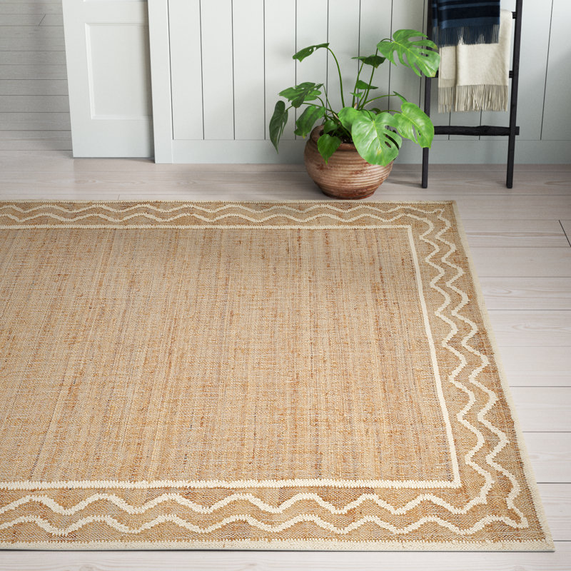 Geometric Handmade Flatweave Jute/Wool Area Rug in Natural, Rectangle 3'6" x 5'6"