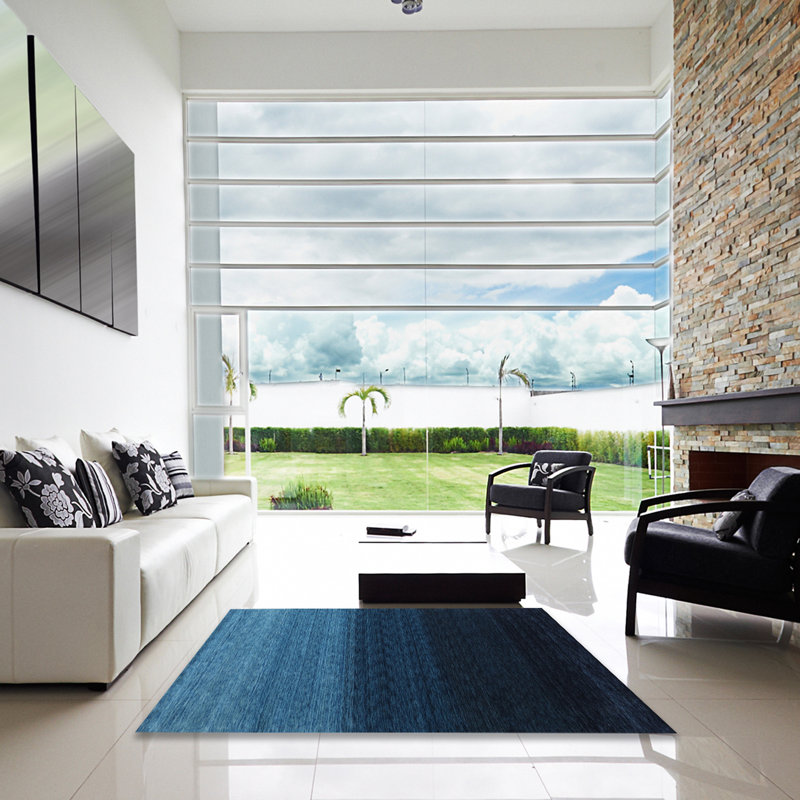 Tapis noir/bleu zone contemporaine Donnay, Carré 6 pi