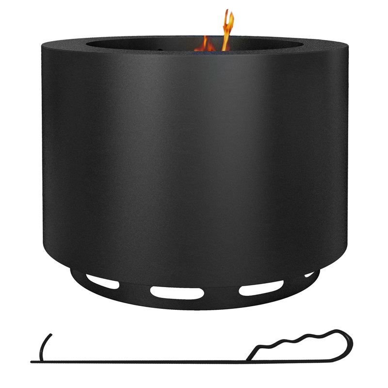 Smokeless Fire Pit, 19" Portable Wood Burning Firepit With Poker, Low Smoke Camping Bonfire Stove, Black