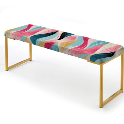 Blue And Pink Waves Striped Pattern - Striped Upholstered Gold Bench