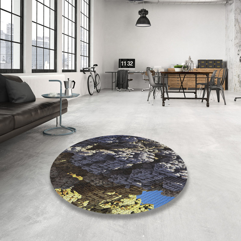 Tapis bleu/noir/gris à tisser électrique, Rond 7 pi