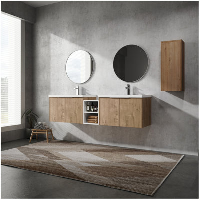 72" Wall-Mounted Bathroom Vanity With Sink and Side Cabinet, Soft Close Doors,00112IMO-00630IMOx2-00612GWH Combination Cabinet(KD-Packing)