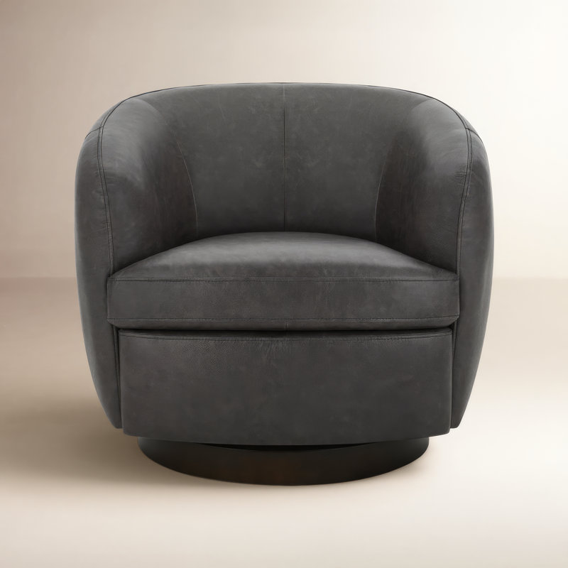 Fauteuil demi-tonneau en cuir Marcy Geniue, Cuir fleur de Marseille noir